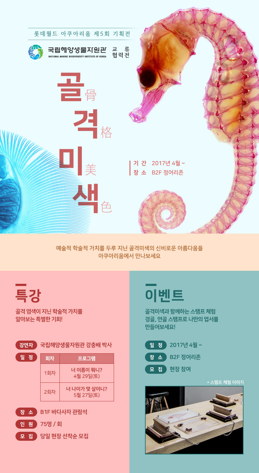 롯데월드 아쿠아리움 제 5회 기획전 '골격미색' 국립해양생물자원관 교류 협력전