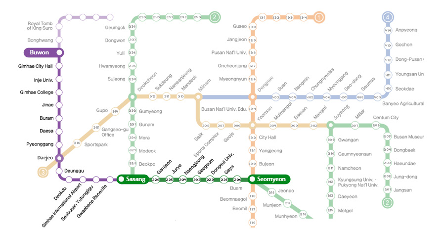 Directions from Buwon station of Busan~Gimhae light rail transit, directions from line No. 2